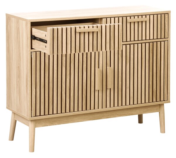 Komoda svetlé drevo MDF nohy z borovicového dreva 2 zásuvky 1 skrinka s dvierkami úložný priestor škandinávsky moderný štýl predsieň spálňa