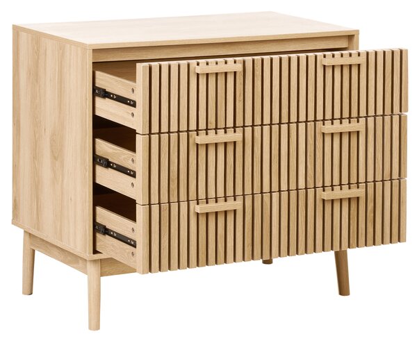 Komoda svetlé drevo MDF nohy z borovicového dreva 3 zásuvky úložný priestor škandinávsky moderný štýl predsieň spálňa