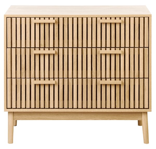 Komoda svetlé drevo MDF nohy z borovicového dreva 3 zásuvky úložný priestor škandinávsky moderný štýl predsieň spálňa