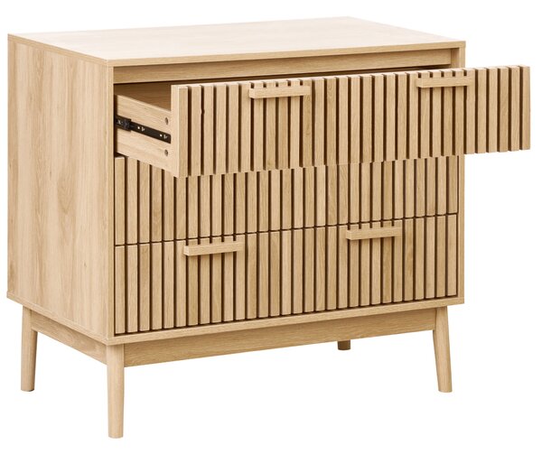 Komoda svetlé drevo MDF nohy z borovicového dreva 3 zásuvky úložný priestor škandinávsky moderný štýl predsieň spálňa