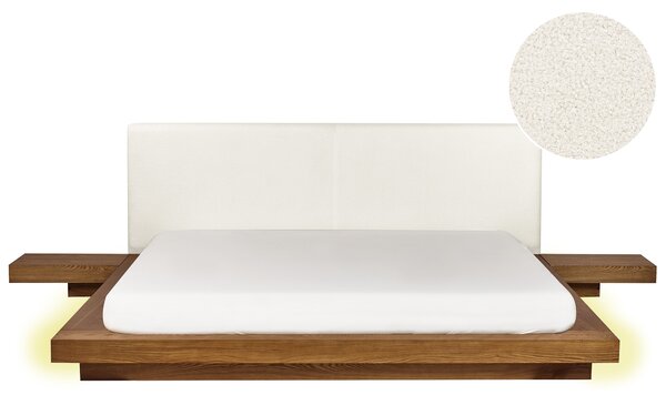 Posteľ v japonskom štýle prírodný jaseň 180 x 200 cm nízky drevený rám postele z MDF buklé čelo nočné stolíky LED osvetlenie