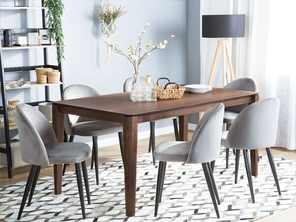 Jedálenský stôl tmavý orech MDF kaučuk 160 x 90 cm pre 6 osôb moderný retro štýl kuchyňa jedáleň