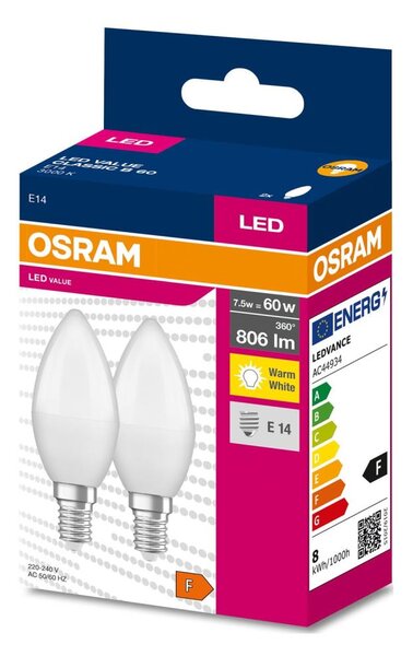 SADA 2x LED Žiarovka B38 E14/7,5W/230V 3000K - Osram