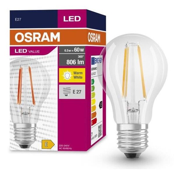 LED Žiarovka FILAMENT A60 E27/6,5W/230V 2700K - Osram