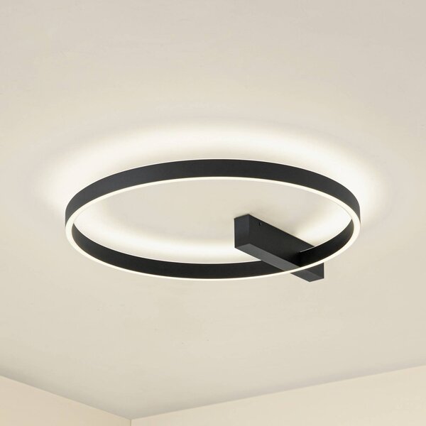 Lucande stropné LED svetlo Isalin, 60 cm, čierne, stmievateľné, Čierna, Obývacia izba / jedáleň, Hliník, Moderný, Závesné svietidlo