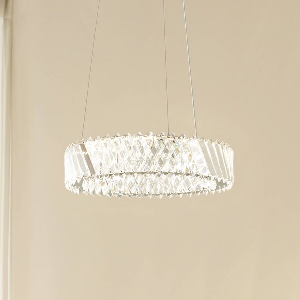 Lucande LED závesné svietidlo Glacis, krištáľ, Ø 40 cm, chróm, Jasné / priehľadné, Obývacia izba / jedáleň, Sklo, Dizajn, Závesné svietidlo
