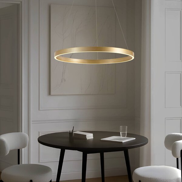 Lucande LED závesné svietidlo Yonam, Ø 80 cm, 1-pl., zlaté,, Mosadz / zlato, Obývacia izba / jedáleň, kov, Moderný