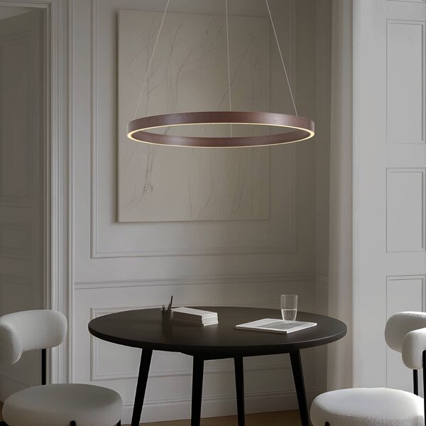 Lucande LED závesné svietidlo Yonam, Ø 80 cm, 1-pl., hnedé,, Hnedá / hrdzavá, Obývacia izba / jedáleň, kov, Moderný