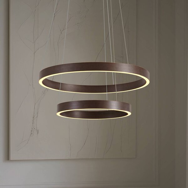 Lucande LED závesné svietidlo Yonam, Ø 60 cm, 2-pl., hnedé,, Hnedá / hrdzavá, Obývacia izba / jedáleň, kov, Moderný