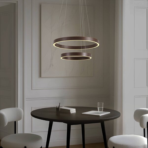 Lucande LED závesné svietidlo Yonam, Ø 60 cm, 2-pl., hnedé,, Hnedá / hrdzavá, Obývacia izba / jedáleň, kov, Moderný