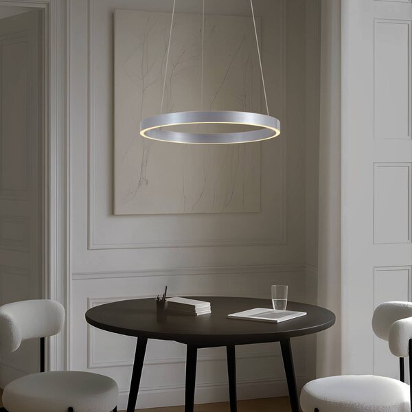 Lucande LED závesné svietidlo Yonam, Ø 60 cm, 1-pl., hliník,, Hliník / sivá / zinok, Obývacia izba / jedáleň, kov, Moderný