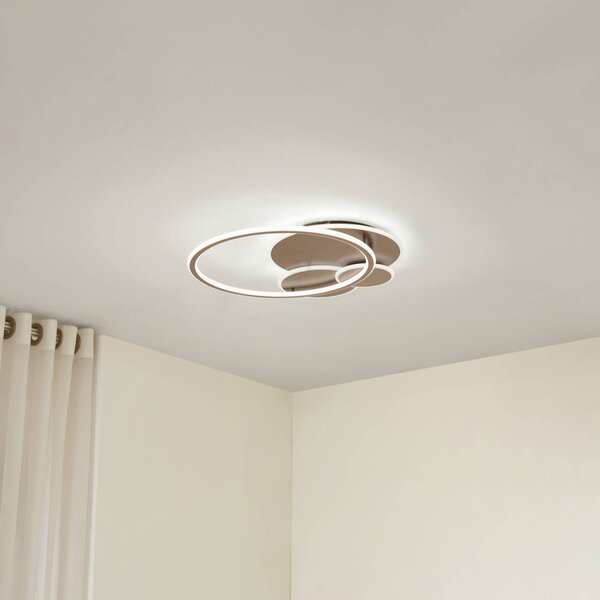 Lucande stropné LED svetlo Circulo, kávovo hnedé, stmievateľné, Hnedá / hrdzavá, Obývacia izba / jedáleň, kov, Moderný