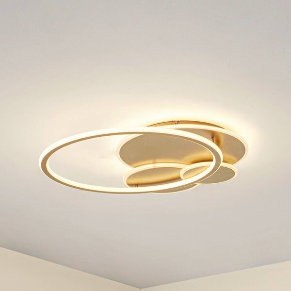 Lucande stropné LED svetlo Circulo, zlaté, 60 cm stmievateľné, Mosadz / zlato, Obývacia izba / jedáleň, kov, Moderný