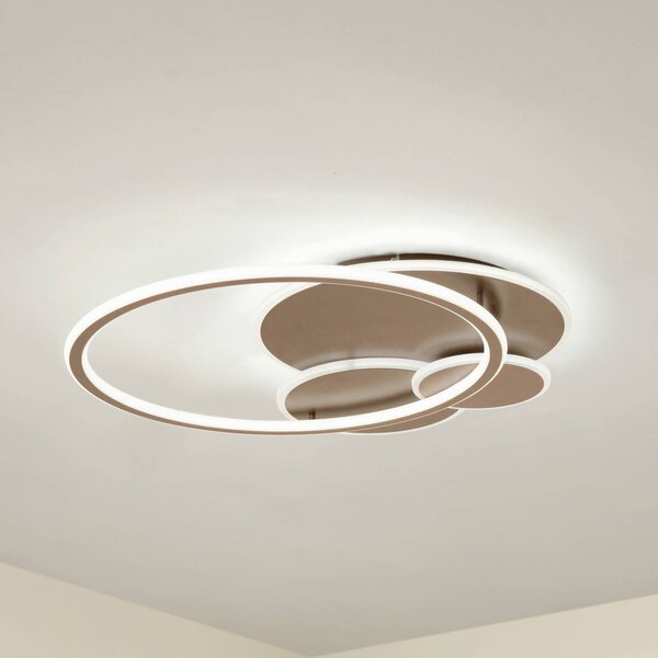 Lucande stropné LED svetlo Circulo, kávovo hnedé, stmievateľné, Hnedá / hrdzavá, Obývacia izba / jedáleň, kov, Moderný