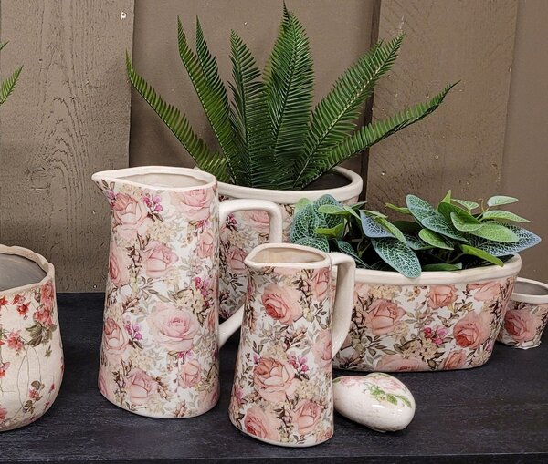 Keramický dekoračný džbán s ružami Rosien M - 15*10*19 cm - Clayre & Eef