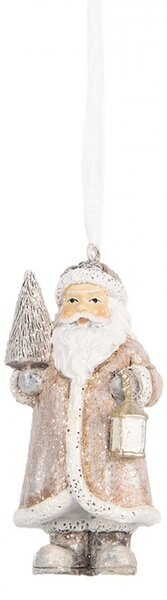 Béžová závesná dekorácia Santa držiaca lampáš - 5*4*9 cm - Clayre & Eef