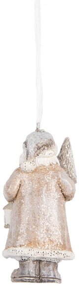 Béžová závesná dekorácia Santa držiaca lampáš - 5*4*9 cm - Clayre & Eef