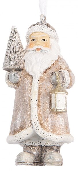 Béžová závesná dekorácia Santa držiaca lampáš - 5*4*9 cm - Clayre & Eef