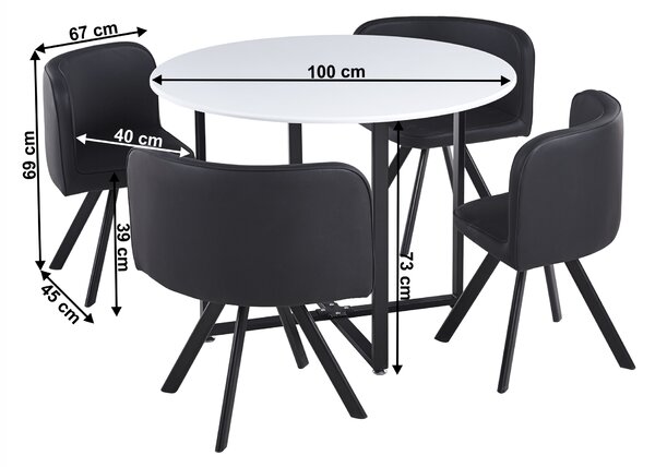 KONDELA Jedálenský set 1+4, biela/čierna, BEVAN NEW