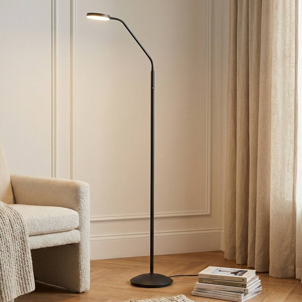 Lindby LED stojacia lampa Elvyn, čierne, nastaviteľné, Čierna, Obývacia izba / jedáleň, kov, Moderný