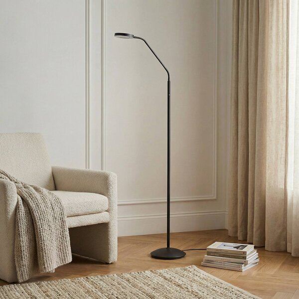 Lindby LED stojacia lampa Elvyn, čierne, nastaviteľné, Čierna, Obývacia izba / jedáleň, kov, Moderný
