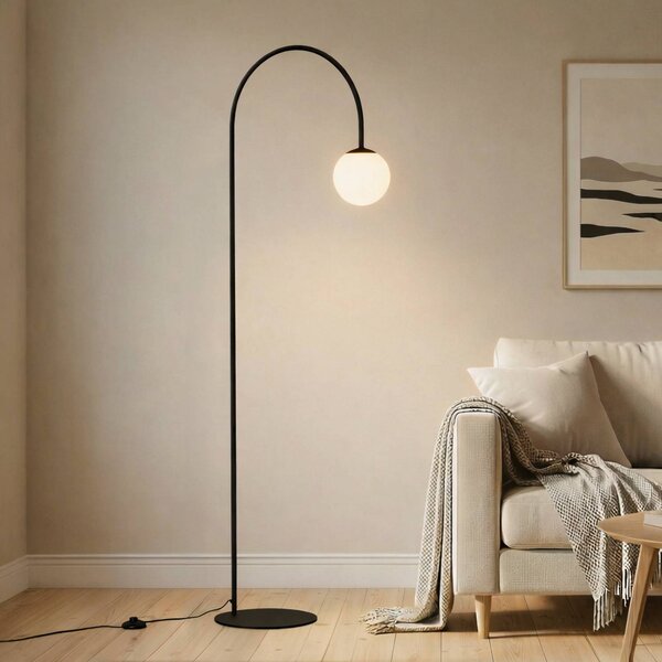 Stojacia lampa Nova, sklo/kov, čierna/biela, výška 155 cm, Čierna, Obývacia izba / jedáleň, kov, Moderný, Guľa