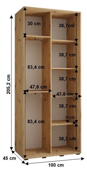 Šatníková skriňa YVONA 5 - 100/45 cm, biela / strieborná