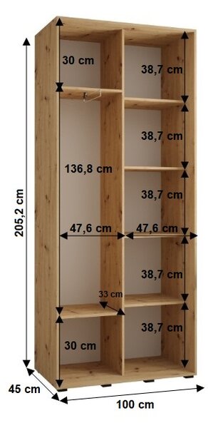 Šatníková skriňa YVONA 5 - 100/45 cm, biela / strieborná