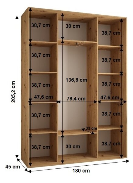 Šatníková skriňa YVONA 13 - 180/45 cm, biela / strieborná