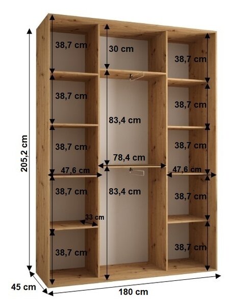 Šatníková skriňa YVONA 13 - 180/45 cm, biela / strieborná