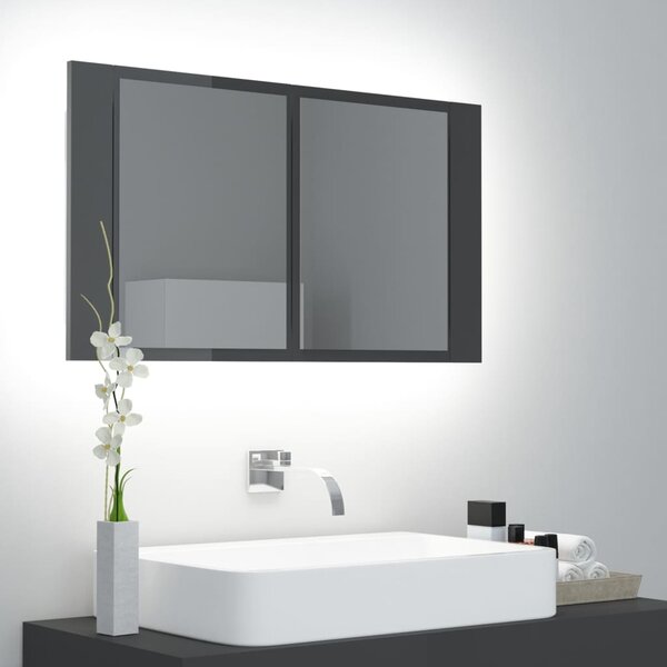 LED kúpeľňová zrkadlová skrinka lesklá sivá 80x12x45 cm akryl