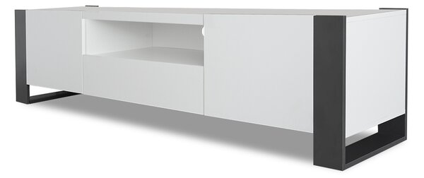 Biela RTV skrinka Modi 188 cm s dvomi dverami a zásuvkou - matná biela / grafit