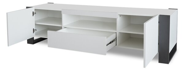 Biela RTV skrinka Modi 188 cm s dvomi dverami a zásuvkou - matná biela / grafit