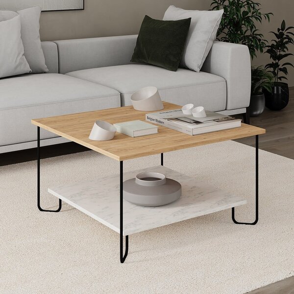 Konferenčný stolík s doskou v dubovom dekore v bielo-prírodnej farbe 80x80 cm Tonka – Marckeric