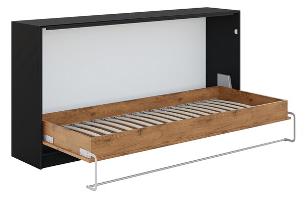Horizontálna sklápacia posteľ Loft 90x200 s voliteľnou skriňou - Čierny/Dub Lancelot