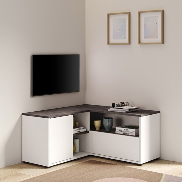 Sivo-biely TV stolík v dekore betónu 90x45 cm Angle – TemaHome