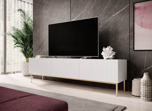TV skrinka Nicole 200 cm - matná biela / zlatá