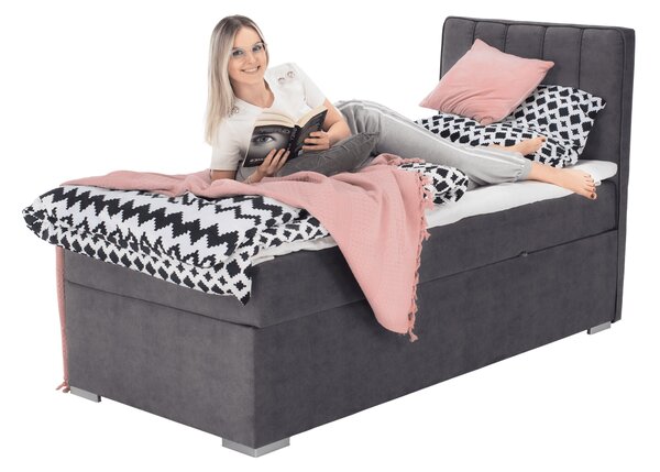 KONDELA Boxspringová posteľ, jednolôžko, sivá, 90x200, pravá, AMIS