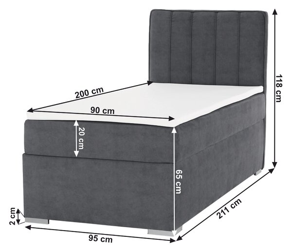 KONDELA Boxspringová posteľ, jednolôžko, sivá, 90x200, pravá, AMIS