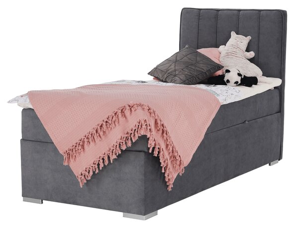 KONDELA Boxspringová posteľ, jednolôžko, sivá, 90x200, pravá, AMIS