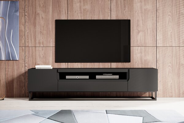 TV stolík Loftia 200 cm na kovovom ráme - čierny / čierny mat