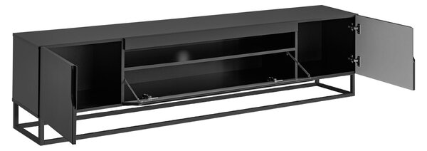 TV stolík Loftia 200 cm na kovovom ráme - čierny / čierny mat