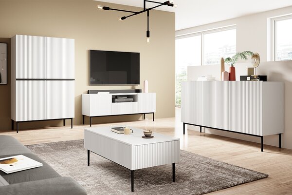 TV stolík Nicole 150 cm s otvorenou policou - biely mat / čierna