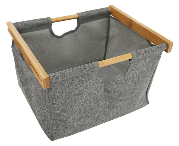 KONDELA Regál, lakovaný bambus/látka sivá, KELANA