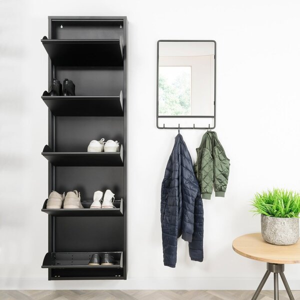 Čierna kovová výklopná skrinka na topánky 50x169x15 cm Billy – Spinder Design