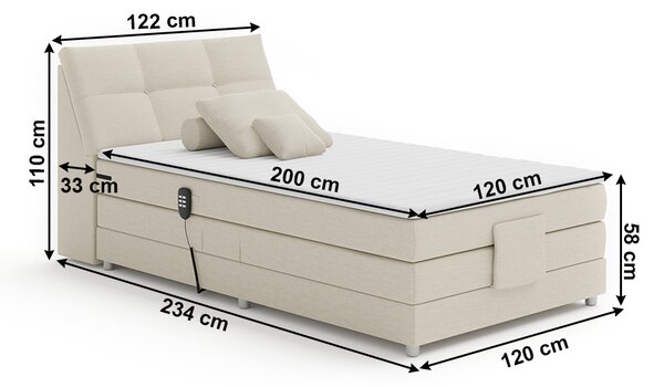 KONDELA Elektrická polohovacia posteľ, boxspring, béžová, 120x200, GERONA NEW