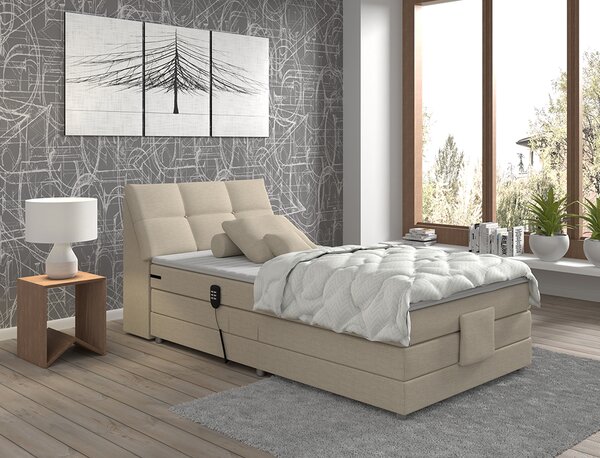 KONDELA Elektrická polohovacia posteľ, boxspring, béžová, 120x200, GERONA NEW