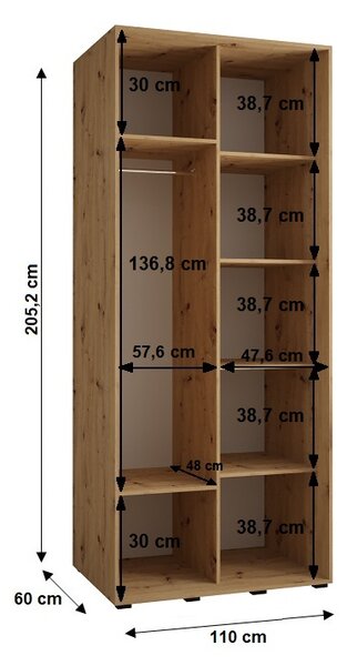 Šatníková skriňa BAYLIN 2 - 110/60 cm, čierna / biela / čierna