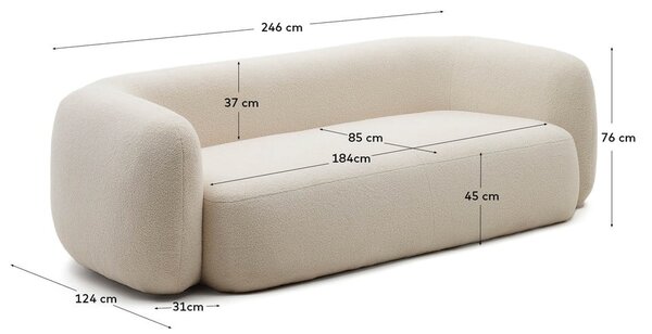 Krémová pohovka z textílie buklé 246 cm Martina – Kave Home