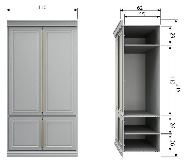 Svetlosivá šatníková skriňa z borovicového dreva 110x215x62 cm Organize – WOOOD